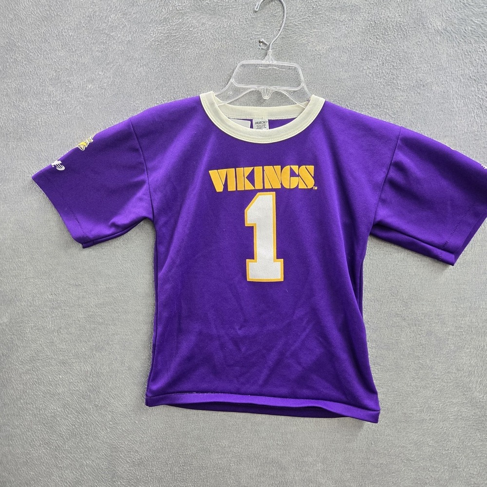 VINTAGE Minnesota Vikings Boys Jersey M Purple Single Stitch Hutch Logo 90s USA